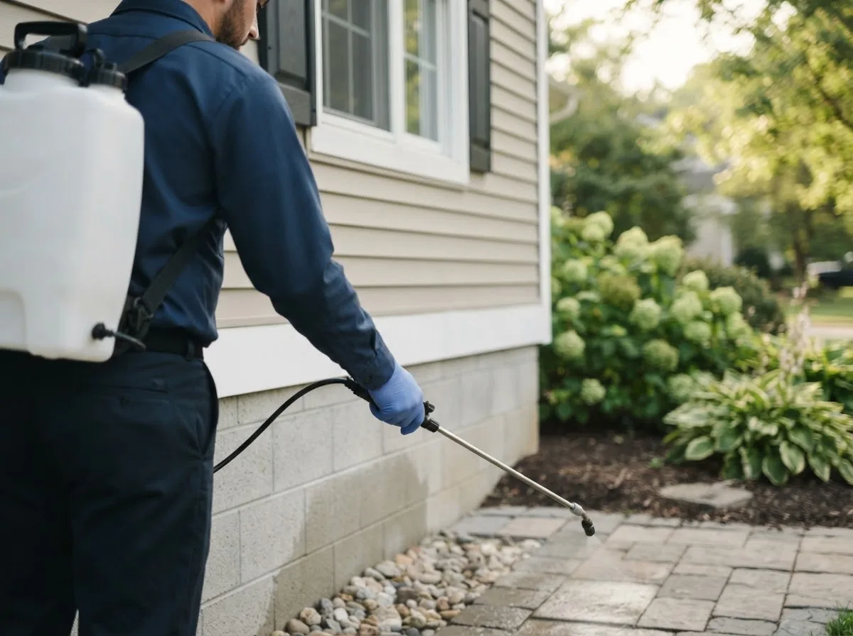 Pest control technician inspecting a home in North Buena Vista, IA